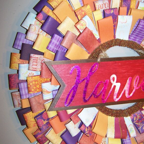 16" Harvest Paper Wreath Handmade - Picture 2 of 3